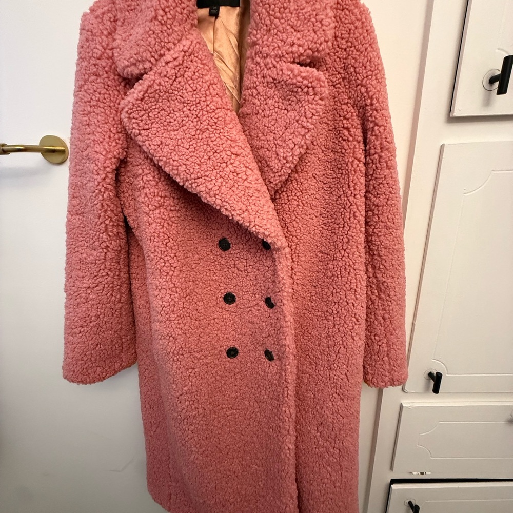 J Crew Women's Pink Teddy Coat